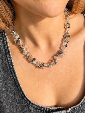 Neutral Clustered Bead Necklace with Subtle Sparkle